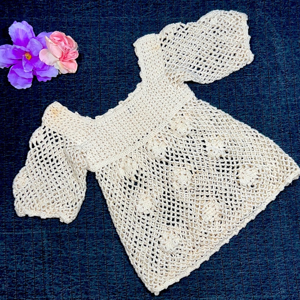 Sheree Massaquoi Original Girl's Off-White Crocheted 1970's Vintage Shirt Top; M